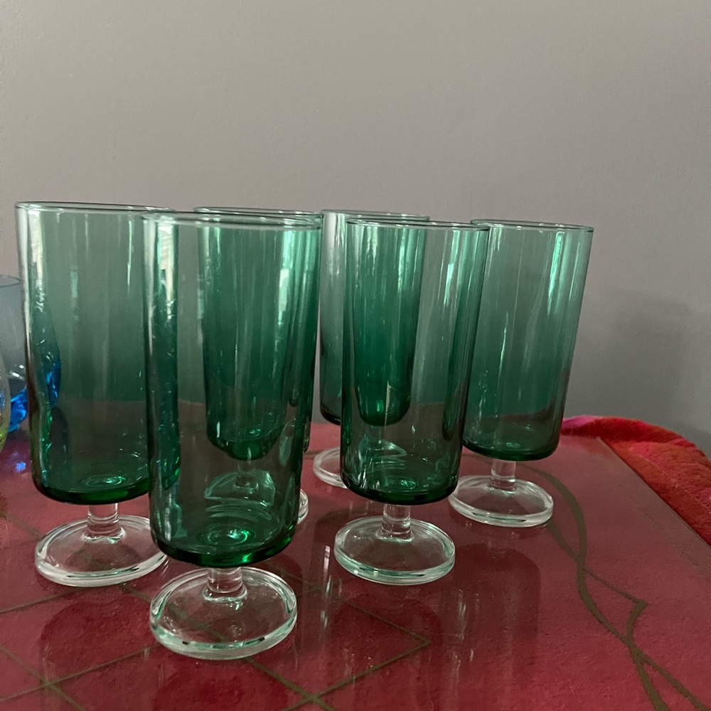 Set of Green Glass Goblets